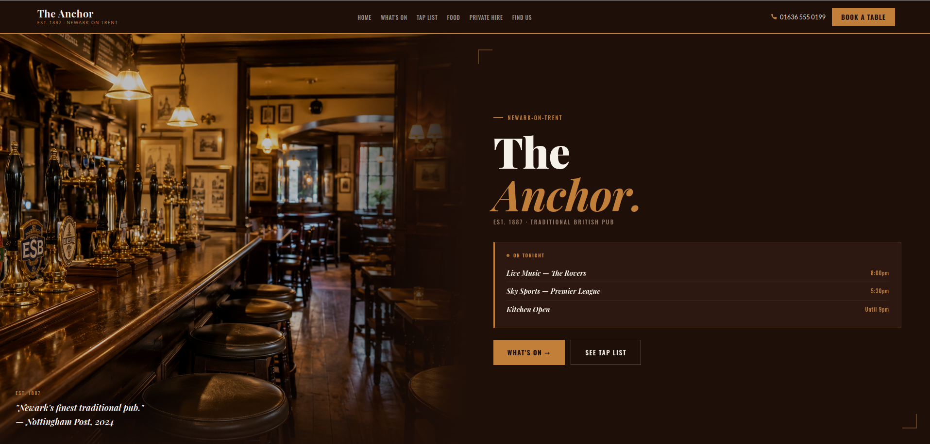 Traditional Pub & Bar WordPress Theme - Screenshot